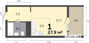 Студия квартира, строящийся дом, 28м2, 11/19 этаж