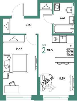 2-к квартира, строящийся дом, 41м2, 5/24 этаж