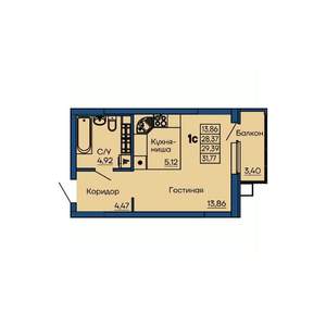 Студия квартира, вторичка, 29м2, 12/13 этаж