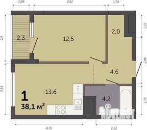 1-к квартира, строящийся дом, 38м2, 10/32 этаж