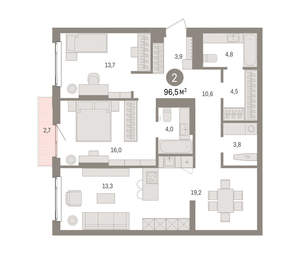 2-к квартира, вторичка, 97м2, 3/25 этаж