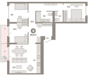 3-к квартира, вторичка, 90м2, 9/16 этаж