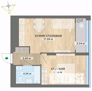 1-к квартира, вторичка, 43м2, 25/29 этаж