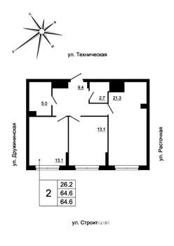 2-к квартира, вторичка, 63м2, 1/19 этаж