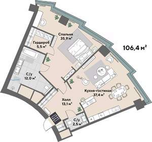 2-к квартира, вторичка, 106м2, 39/52 этаж