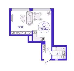 Студия квартира, строящийся дом, 30м2, 17/27 этаж