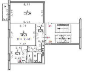 2-к квартира, вторичка, 43м2, 2/5 этаж