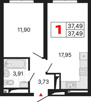 1-к квартира, вторичка, 37м2, 13/25 этаж