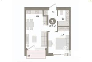 1-к квартира, вторичка, 42м2, 3/26 этаж
