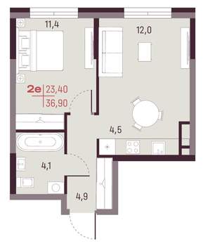 2-к квартира, вторичка, 37м2, 17/20 этаж