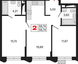 2-к квартира, вторичка, 60м2, 10/25 этаж