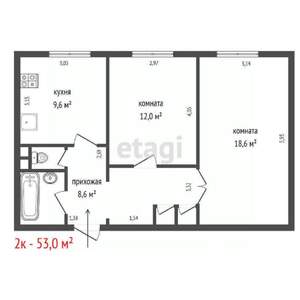 2-к квартира, вторичка, 53м2, 2/10 этаж