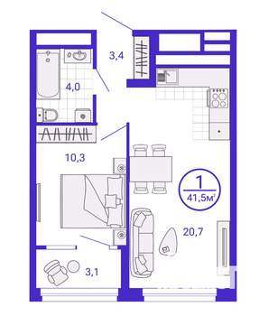 1-к квартира, строящийся дом, 40м2, 28/28 этаж