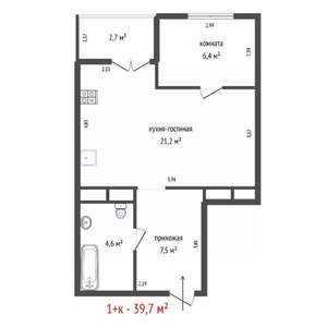 1-к квартира, вторичка, 40м2, 2/24 этаж
