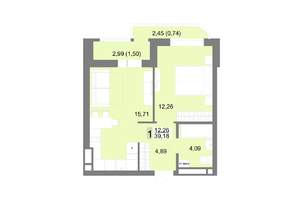 1-к квартира, строящийся дом, 39м2, 22/22 этаж