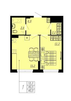 1-к квартира, вторичка, 41м2, 1/12 этаж