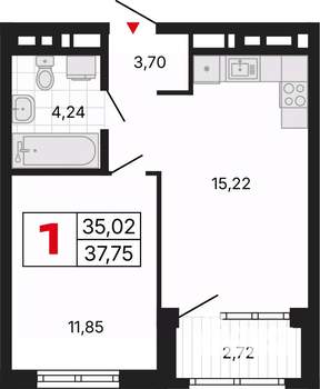 1-к квартира, вторичка, 38м2, 20/30 этаж
