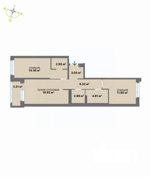 2-к квартира, вторичка, 67м2, 7/9 этаж