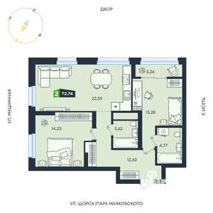 2-к квартира, строящийся дом, 73м2, 28/31 этаж