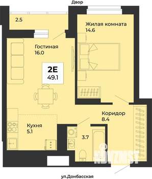 1-к квартира, строящийся дом, 49м2, 19/25 этаж