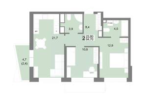 2-к квартира, вторичка, 65м2, 6/25 этаж