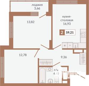 2-к квартира, вторичка, 59м2, 9/31 этаж