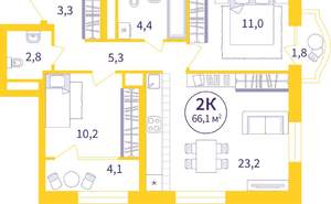 2-к квартира, вторичка, 63м2, 4/25 этаж