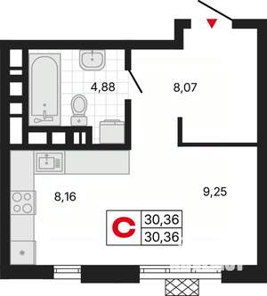 1-к квартира, вторичка, 30м2, 17/20 этаж