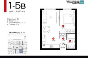 1-к квартира, вторичка, 35м2, 20/22 этаж
