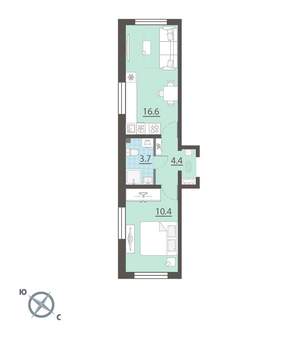 1-к квартира, вторичка, 35м2, 1/14 этаж