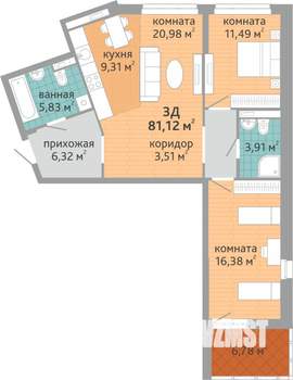 3-к квартира, вторичка, 81м2, 11/24 этаж