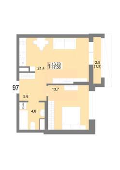 1-к квартира, вторичка, 47м2, 16/25 этаж