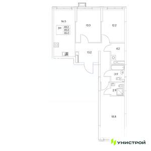 3-к квартира, вторичка, 85м2, 1/31 этаж