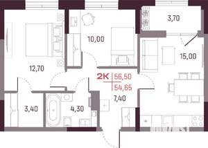 2-к квартира, вторичка, 55м2, 4/25 этаж