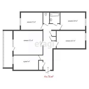 4-к квартира, вторичка, 76м2, 7/10 этаж