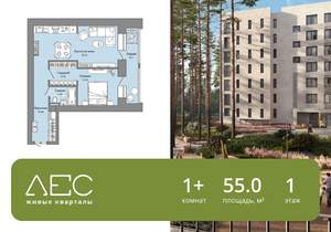 1-к квартира, вторичка, 55м2, 1/8 этаж