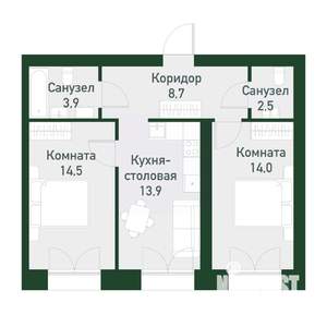 2-к квартира, вторичка, 56м2, 2/4 этаж
