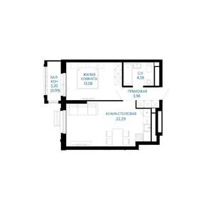 1-к квартира, строящийся дом, 45м2, 26/30 этаж