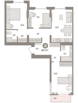 3-к квартира, вторичка, 81м2, 5/7 этаж