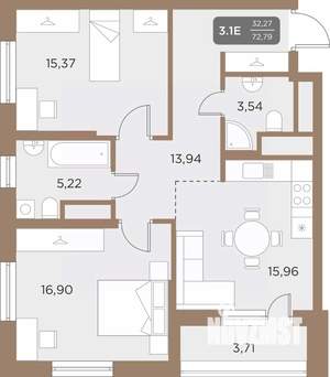 3-к квартира, вторичка, 73м2, 3/24 этаж