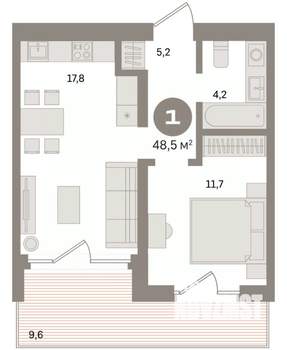1-к квартира, вторичка, 49м2, 9/24 этаж