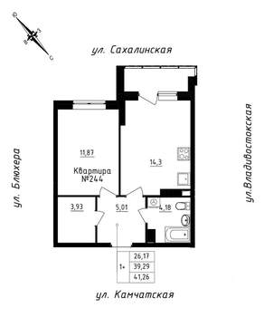 1-к квартира, строящийся дом, 41м2, 21/25 этаж