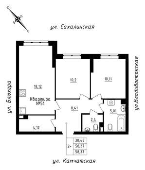 2-к квартира, строящийся дом, 58м2, 5/25 этаж