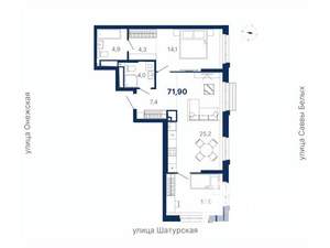 2-к квартира, вторичка, 72м2, 6/20 этаж