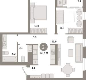 2-к квартира, вторичка, 74м2, 17/17 этаж