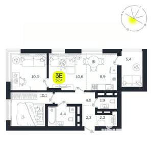 3-к квартира, вторичка, 57м2, 18/27 этаж