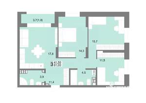 3-к квартира, строящийся дом, 81м2, 3/17 этаж