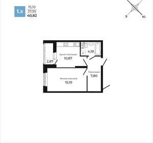 1-к квартира, вторичка, 41м2, 7/21 этаж
