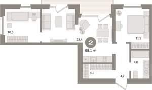 2-к квартира, вторичка, 68м2, 5/24 этаж