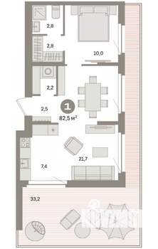 1-к квартира, вторичка, 83м2, 8/9 этаж